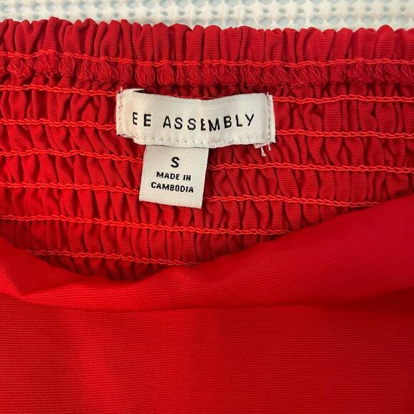 Free Assembly Red Top Square Neck Size Small Blouse Peasant Puff Sleeve - Picture 4 of 6